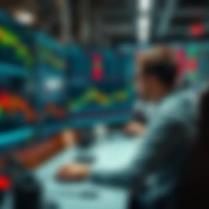 Stock Data Analysis Environment A person analyzing stock data on multiple screens