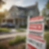 A detailed view of a foreclosed property with a for sale sign.