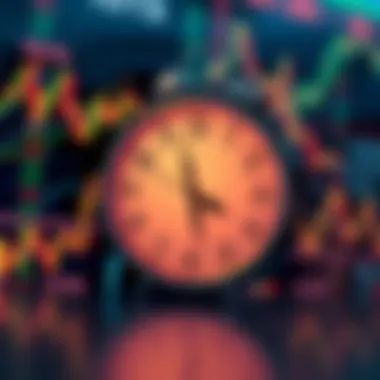 Time and Market Dynamics in After-Hours Trading A conceptual image of a clock overlaying stock market graphs symbolizing after-hours trading