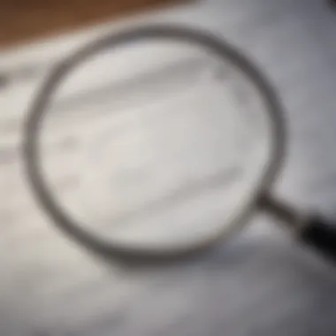 A magnifying glass over regulatory documents.