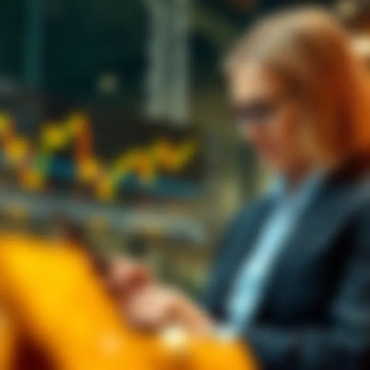 Analyzing Gold Market Data A sophisticated investor analyzing gold market data on a digital device.