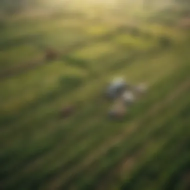 Aerial view of a vast agricultural landscape demonstrating sustainable farming techniques.