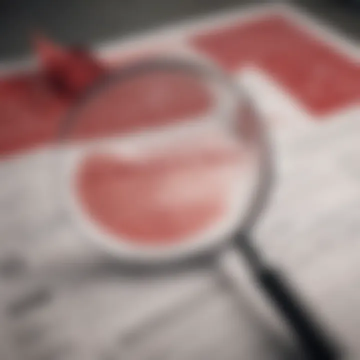 A magnifying glass highlighting red flags in an investment document