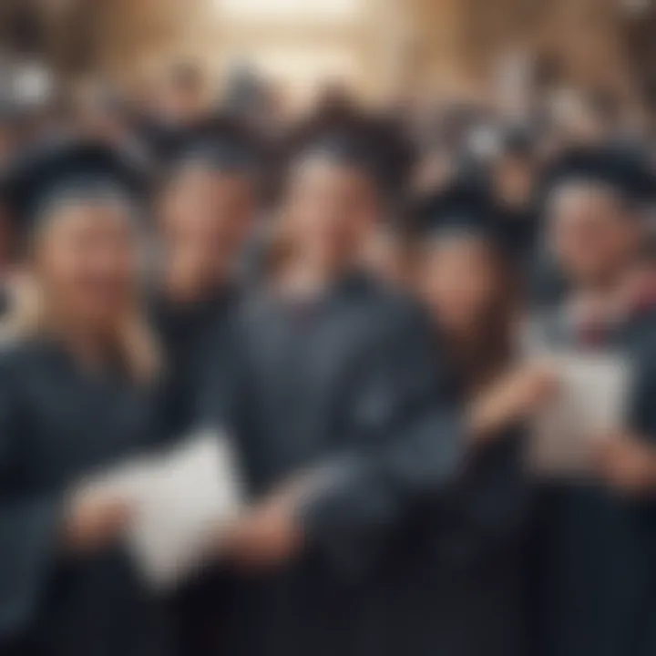 A diverse group of graduates holding their diplomas