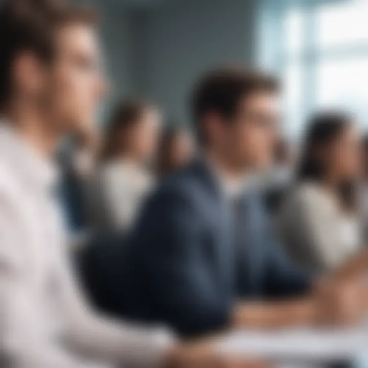 A close-up of a modern classroom filled with students engaged in discussion