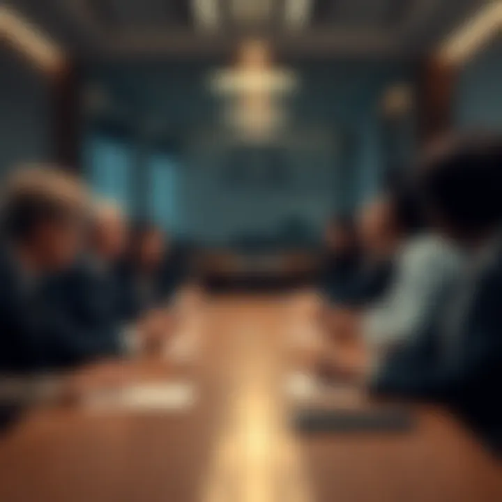 A diverse boardroom meeting with leaders discussing strategies.