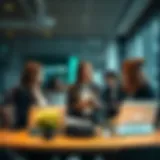 A dynamic office environment showcasing collaboration among team members.