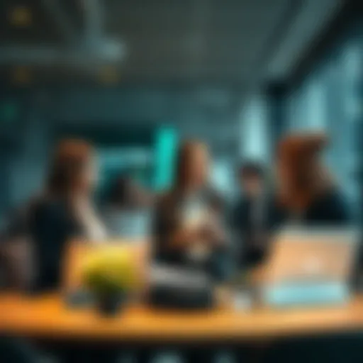 A dynamic office environment showcasing collaboration among team members.