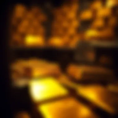 Gold Bars in a Vault Gold bars stacked in a secure vault