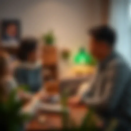 A family discussing financial security in their living room