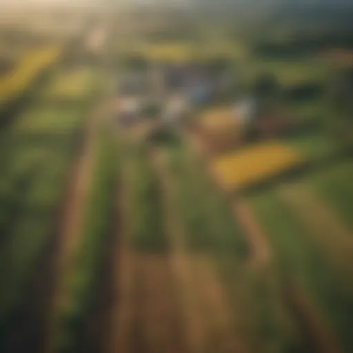 Aerial view of diverse agricultural fields showcasing various crops.