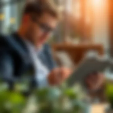 Exploring Loan Options A self-employed individual reviewing loan options on a tablet