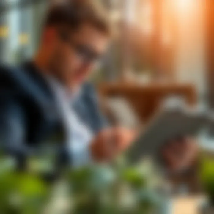 Exploring Loan Options A self-employed individual reviewing loan options on a tablet