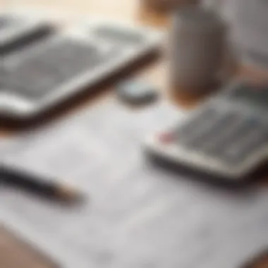 Financial calculator and tax forms on a desk