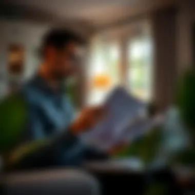 Homeowner assessing paperwork in a cozy living room