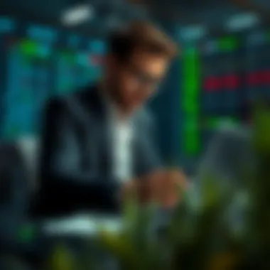 Investor Market Analysis Investor analyzing market trends on a laptop