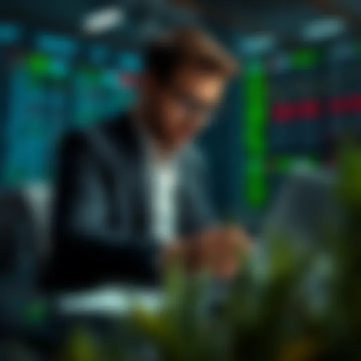 Investor Market Analysis Investor analyzing market trends on a laptop