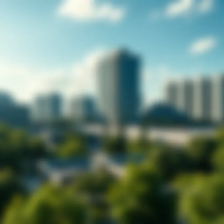 A serene landscape showcasing the balance between nature and urban development