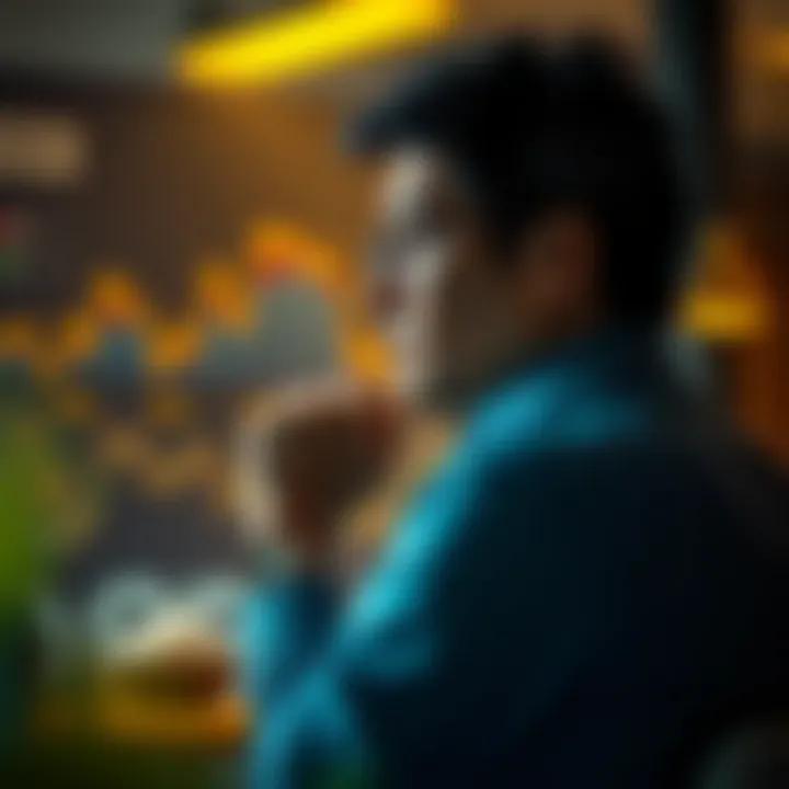 Contemplating Financial Futures An illustration of a person contemplating their financial future with charts and graphs in the background.